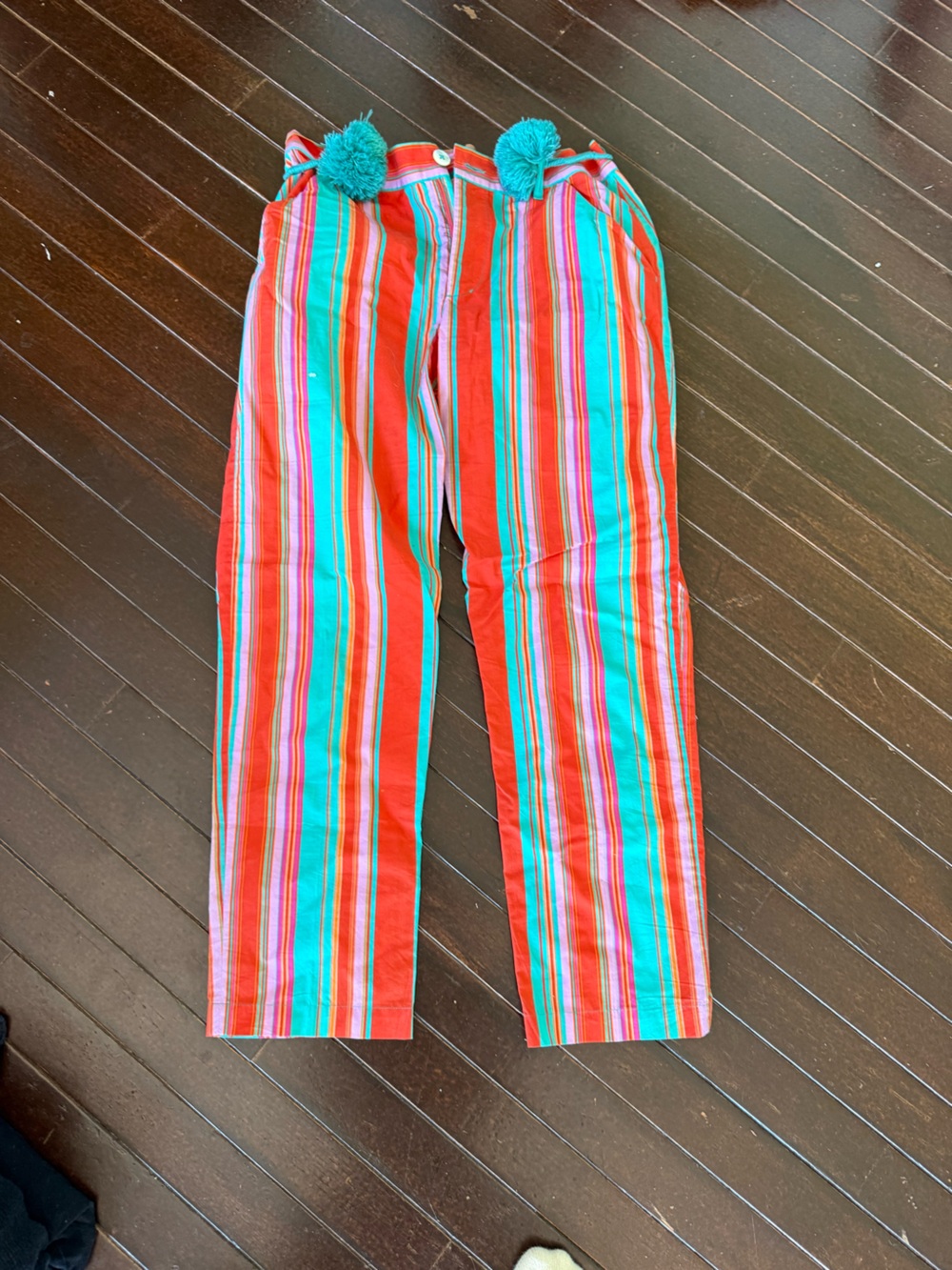 Figue Colorful Striped Cotton Pants with Pom Drawstring